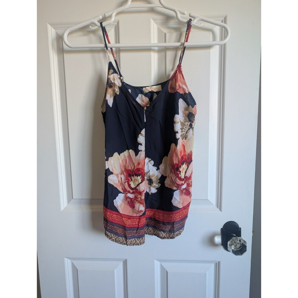 Eight Sixty M Sheer Women's Tank Top Blue Floral Festival Rodeo Vacation Beach